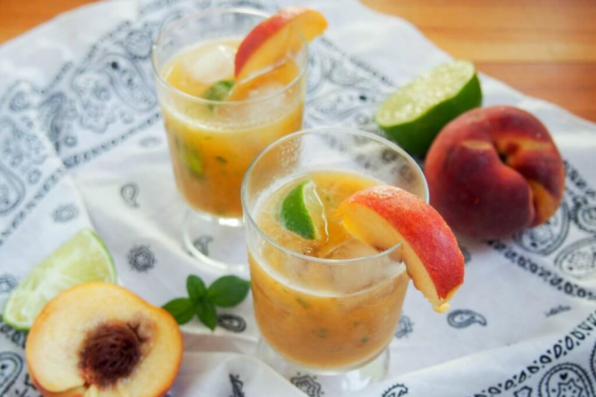 two glass Basil peach margarita