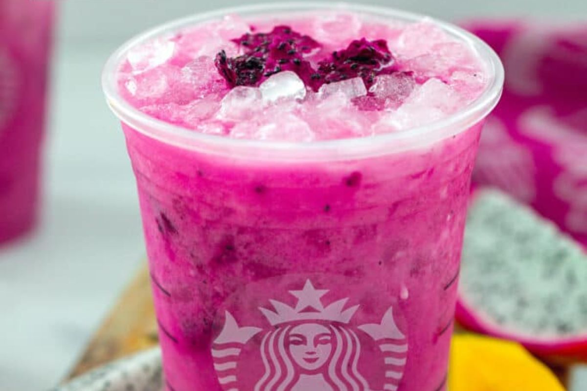 cup of dragon drink full of crushed ice and top with dragon fruit