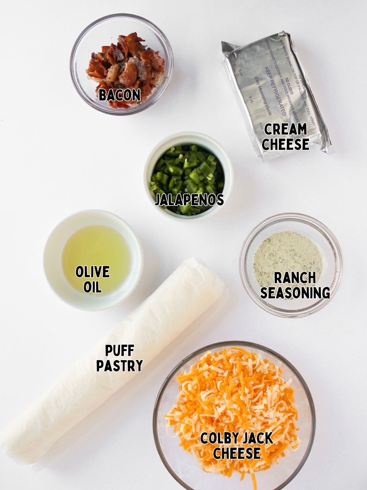 ingredients for Jalapeno Popper Puff Pastry Pinwheels