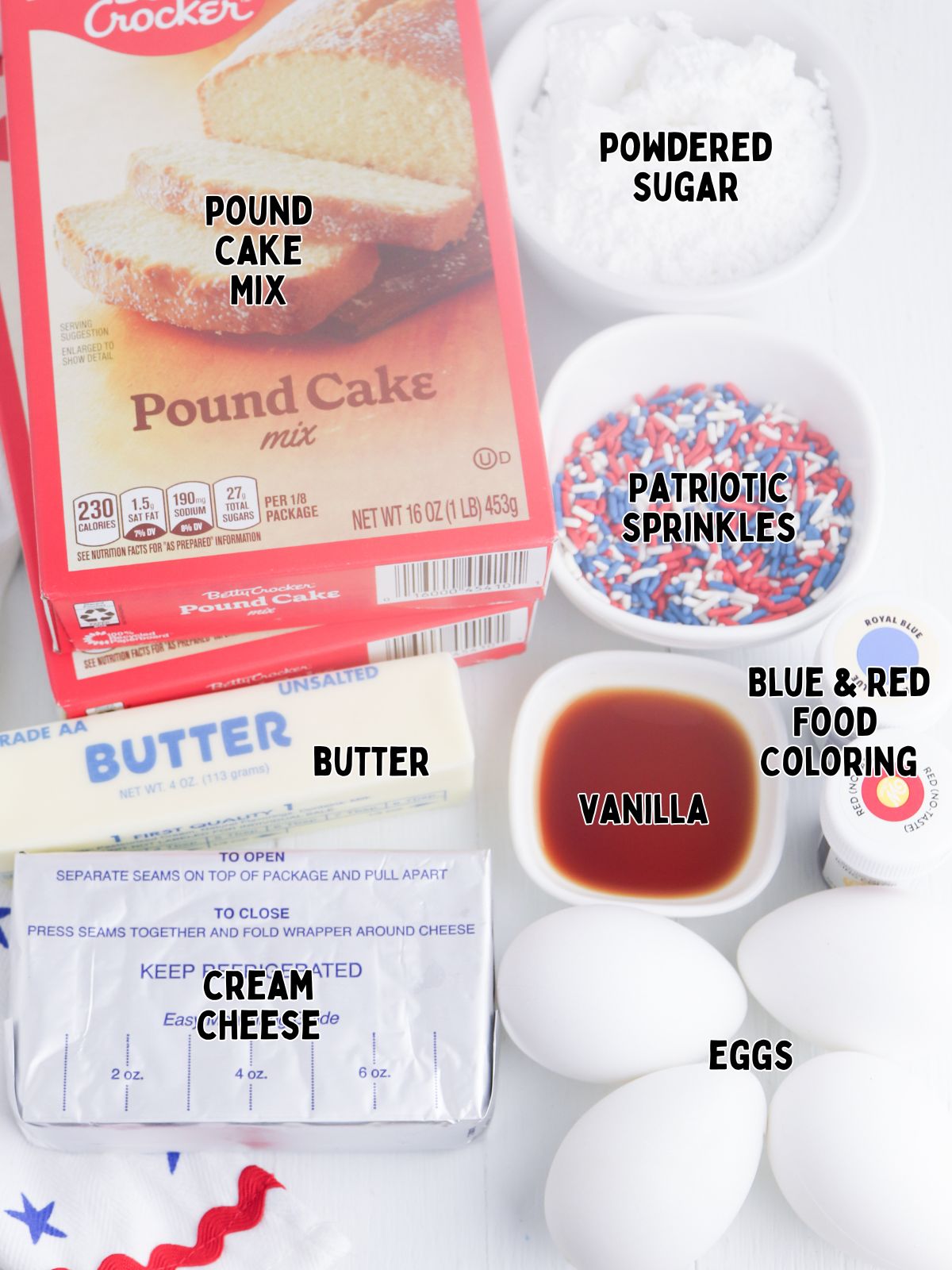 Ingredients for Fourth of July Pound Cake
