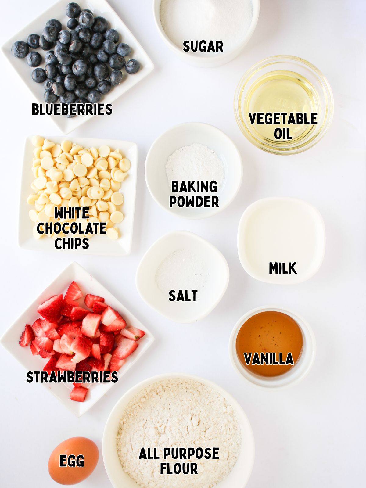 Ingredients for red white and blue muffins