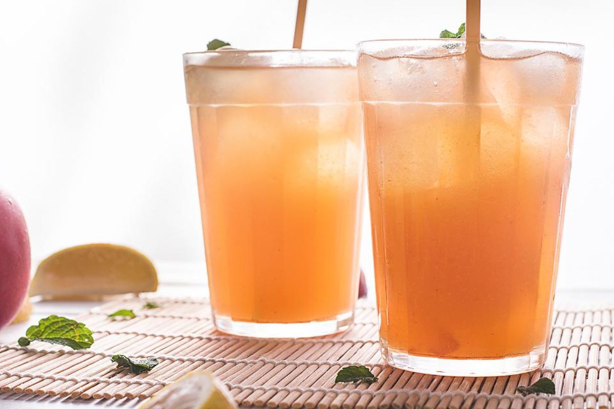 two glass of Starbucks-Inspired Peach Black Tea Lemonade