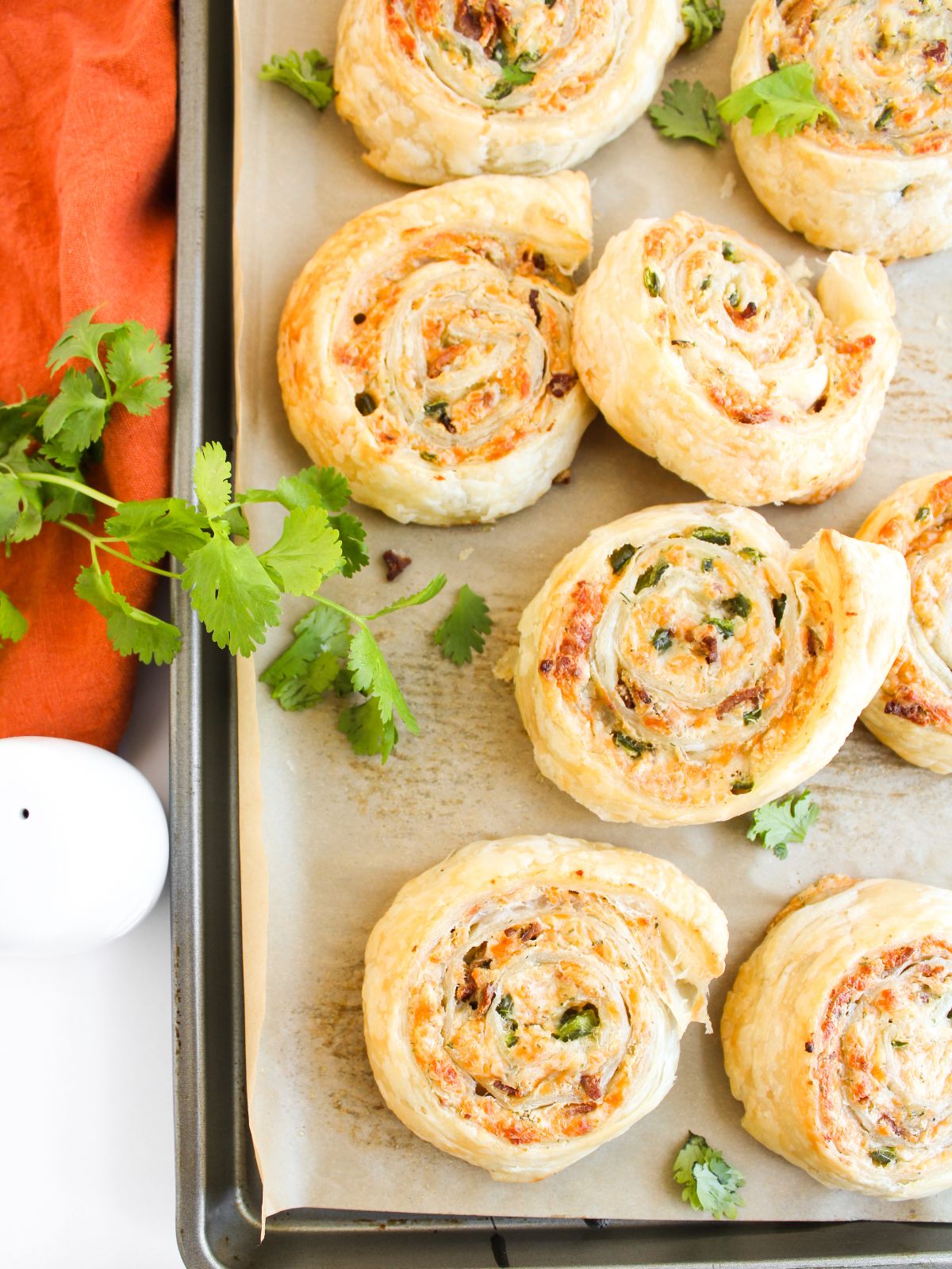 overhead shot of Puff Pastry Pinwheels Jalapeno Poppers
