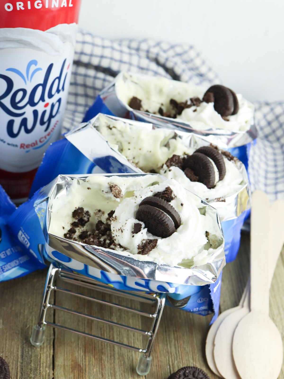 Walking Oreo Desserts on a taco stand with a can of Reddi Whip in the background