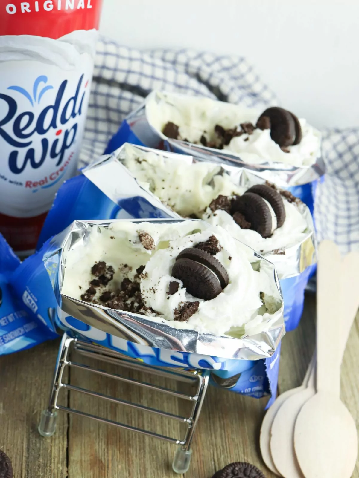 Walking Oreo Desserts on a taco stand with a can of Reddi Whip in the background