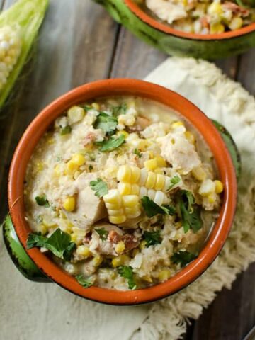 bowl of jalapeno corn and chicken soup.