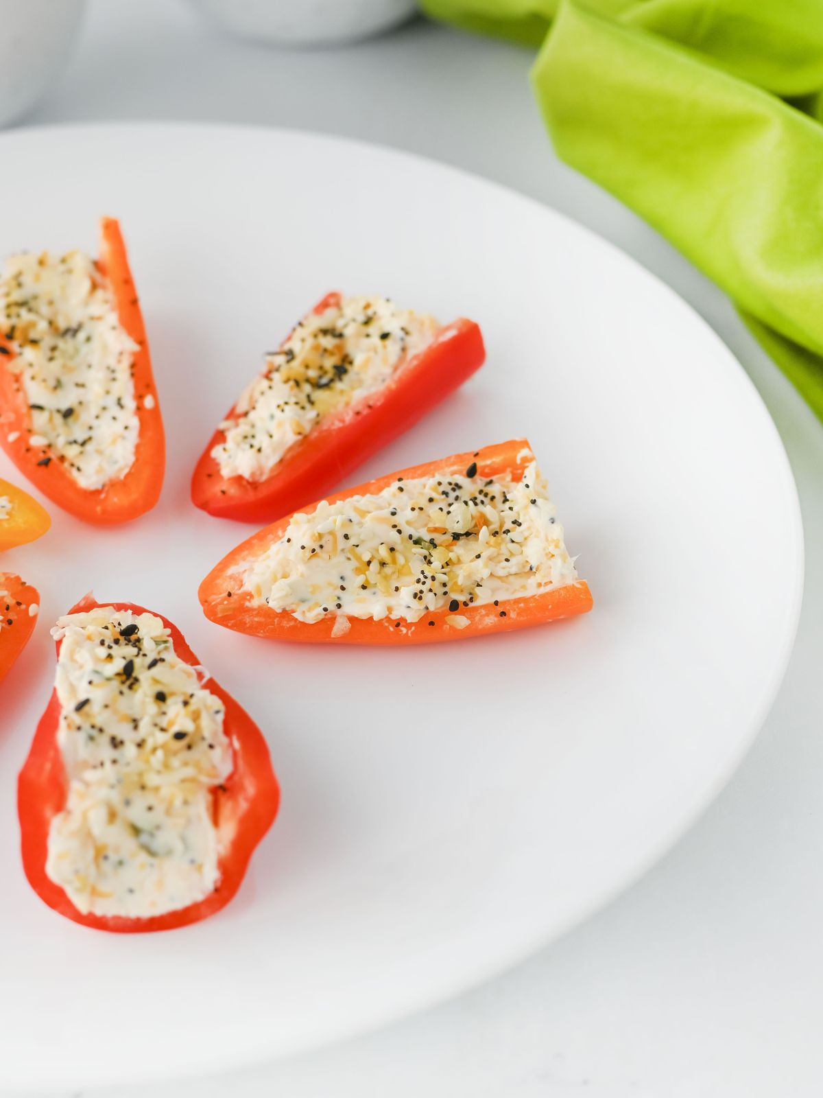 close up of cheese filled mini sweet peppers