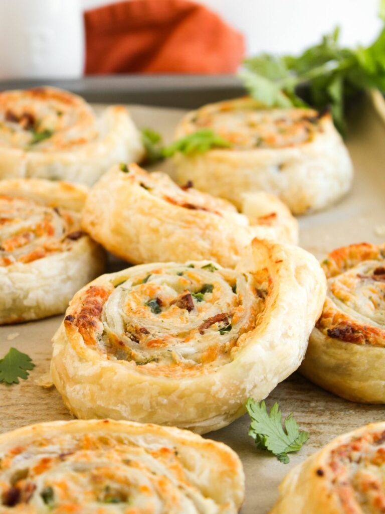 close up of jalapeno popper puff pastry pinwheel