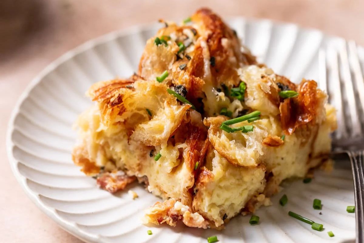 Croissant Breakfast Casserole With Bacon & Gruyere