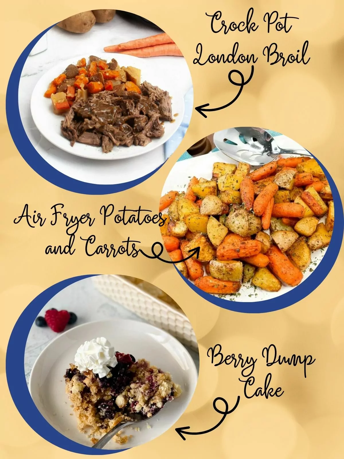 3 recipes graphic for July dinner meal plan week 3.