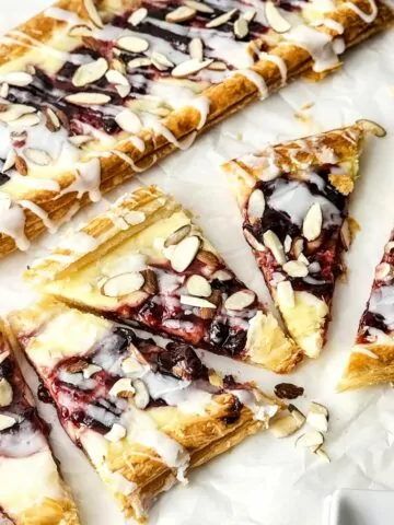 Blueberry Danish with Puff Pastry cut into triangles.