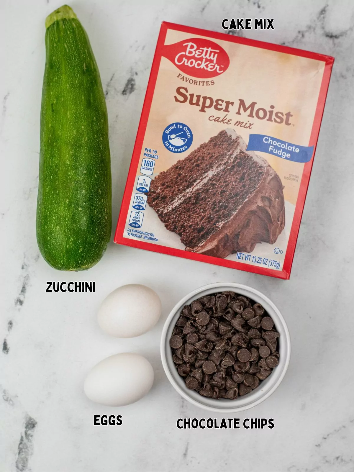 Ingredients for Chocolate Zucchini Cake.