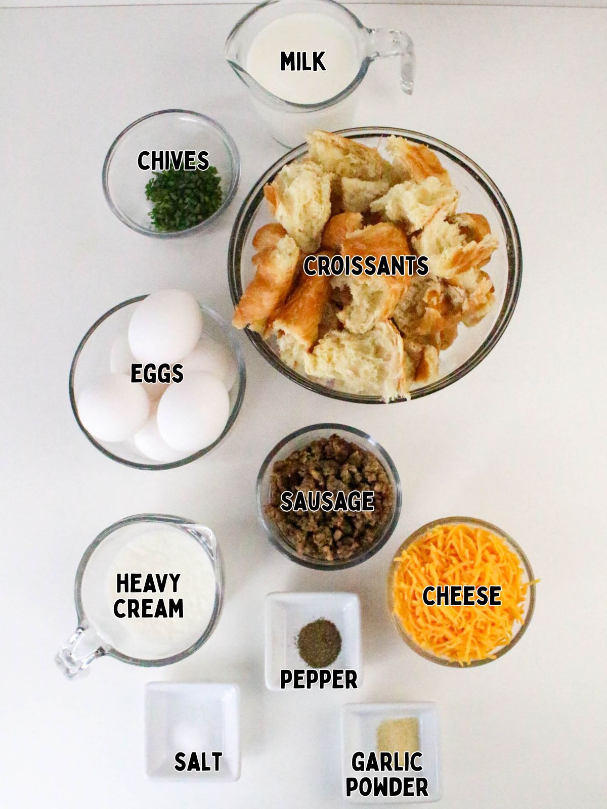 Ingredients for Croissant Breakfast Casserole