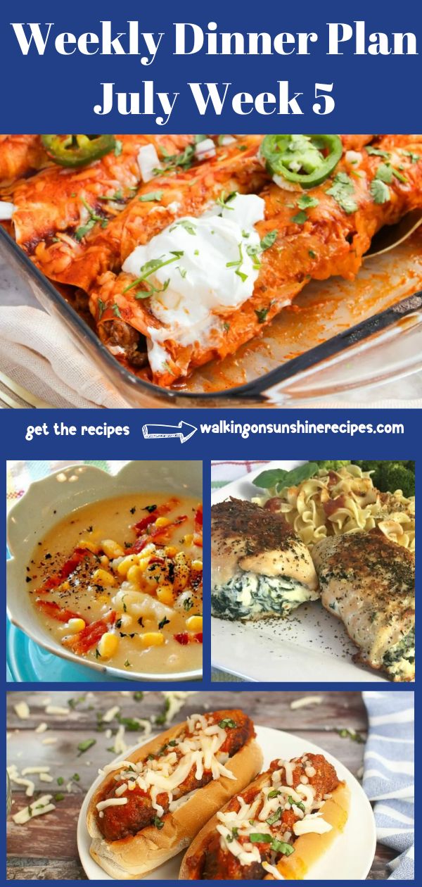 weekly dinner plan week 5 collage photo of 4 dinner recipes.