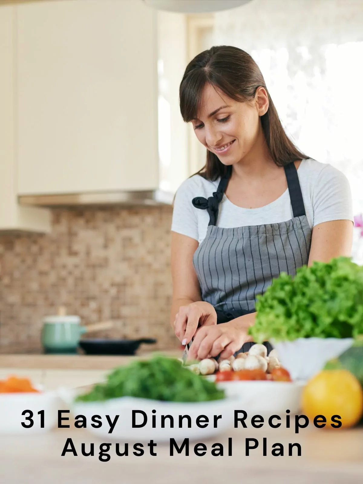 Woman chopping vegetables as part of a monthly meal plan of dinner recipes.