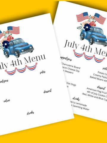 4th of july menu template.
