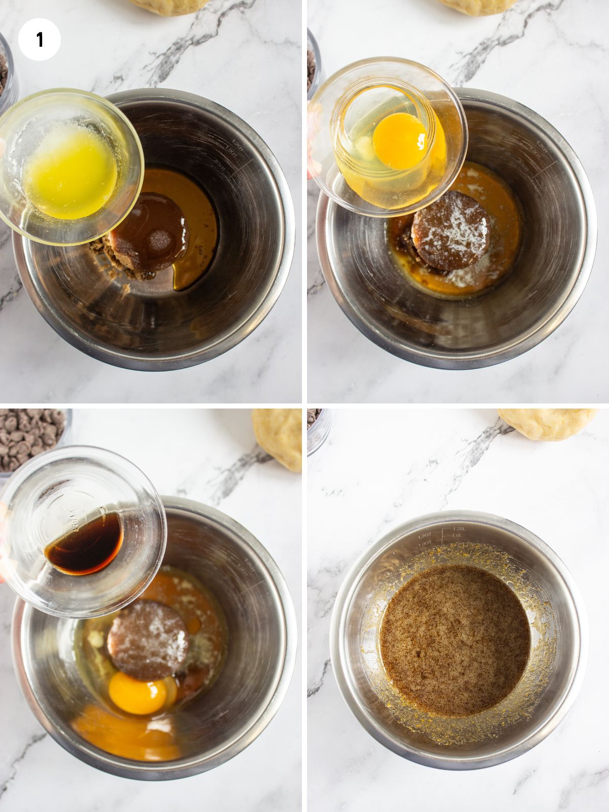 collage of photos making the pecan filling mixture.