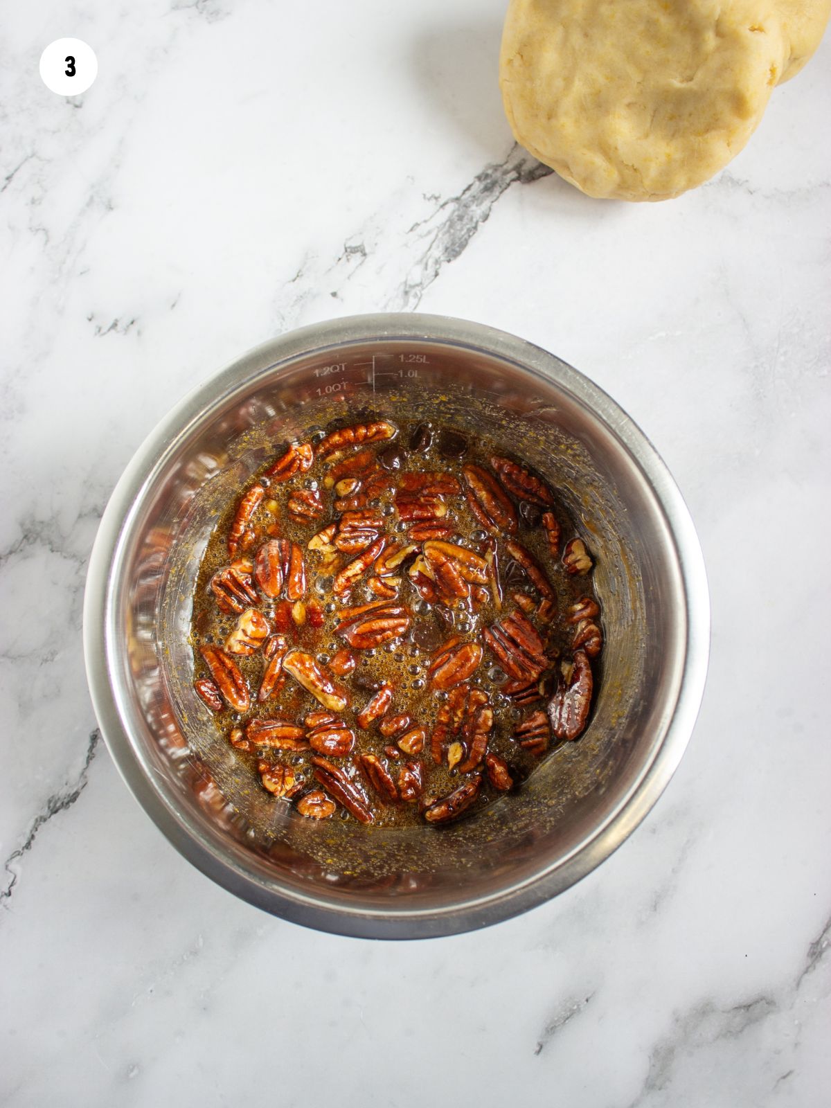 chocolate pecan mixture combined in bowl.