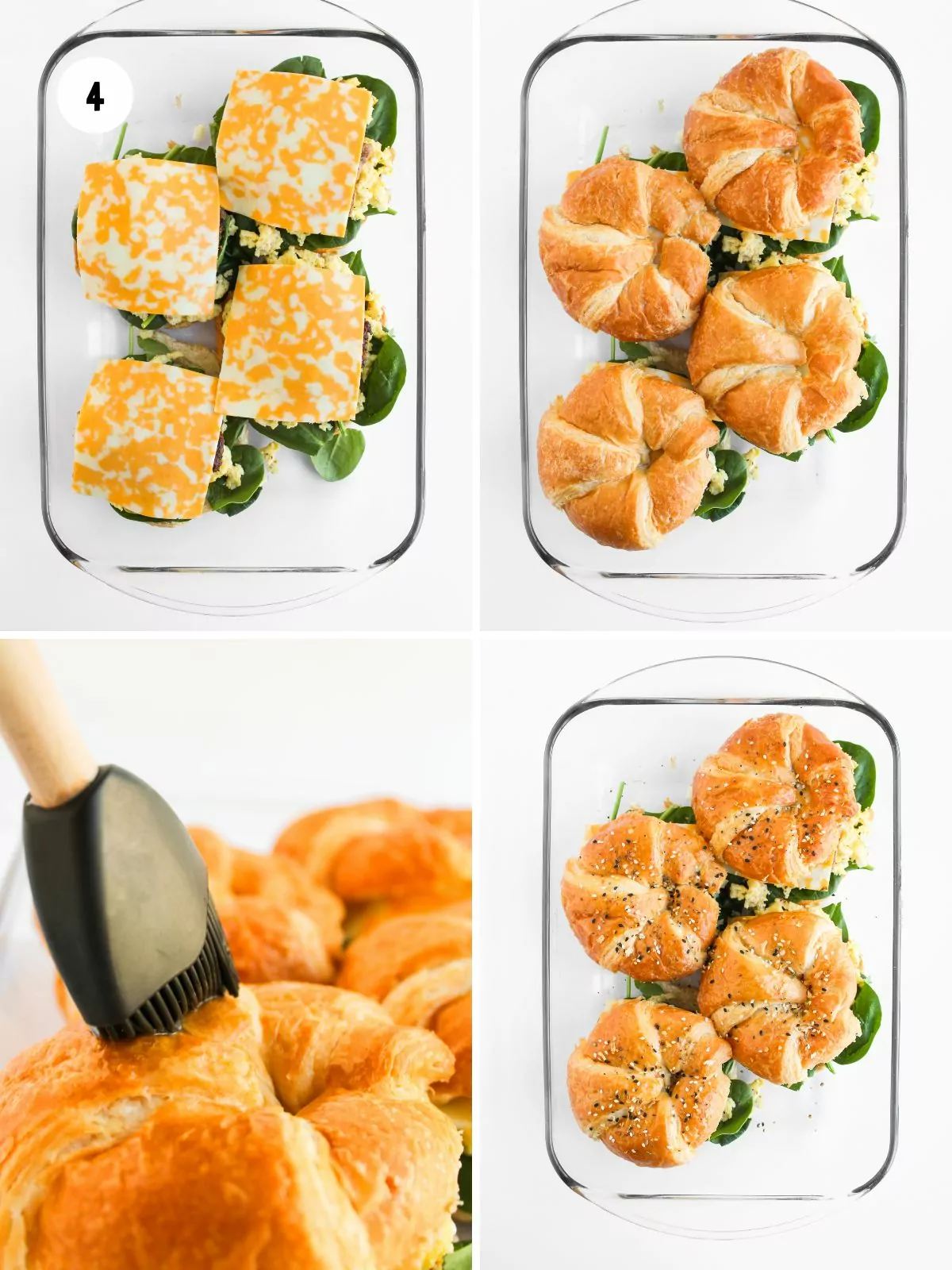 Steps to assemble the sandwiches and top with butter and everything seasoning.