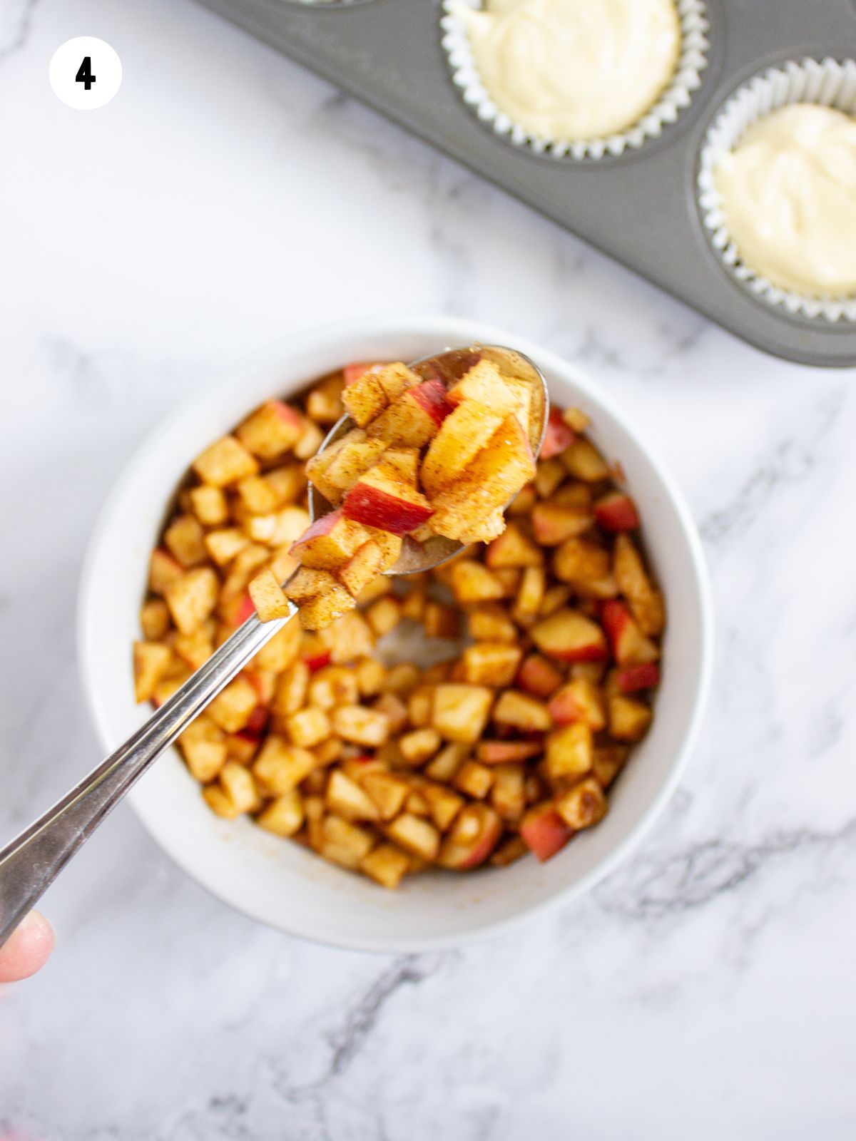 Bowl of apple topping.