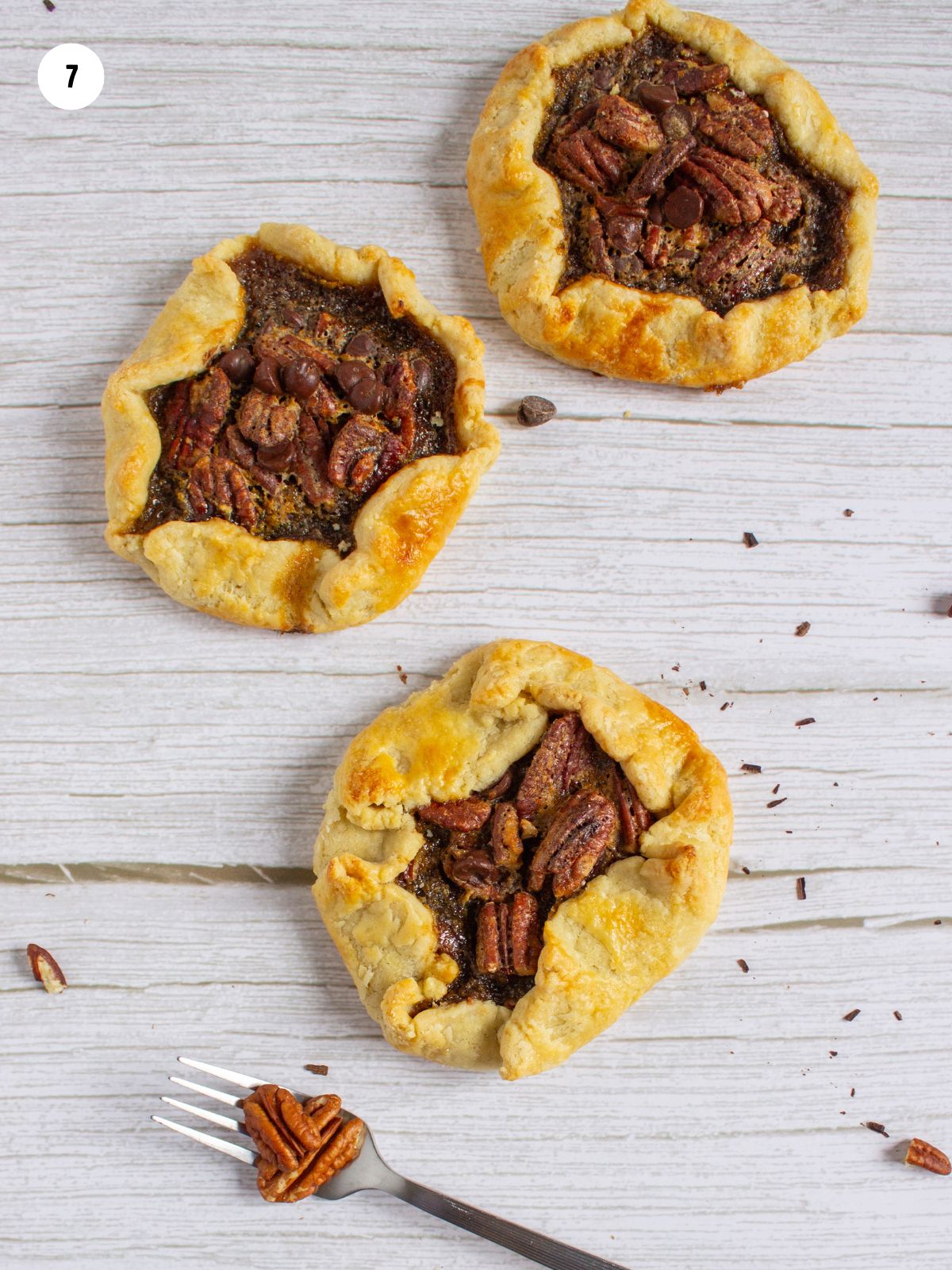 Baked chocolate pecan galettes.