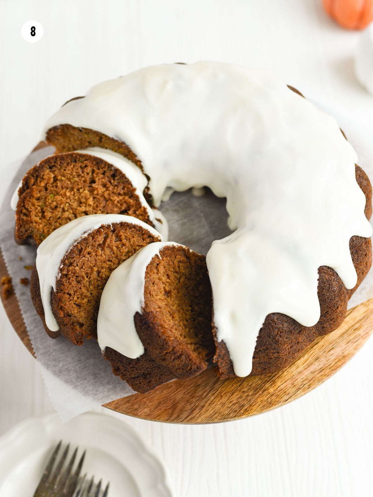 bundt cake sliced and ready to serve.