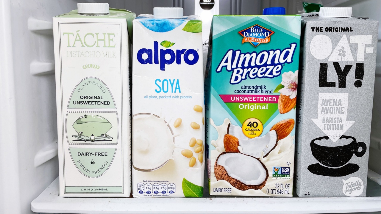 Alternative milks in the fridge