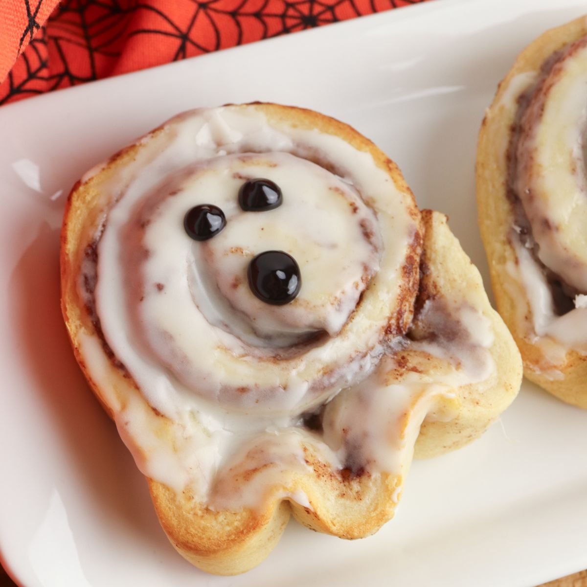 Ghost shaped cinnamon roll.