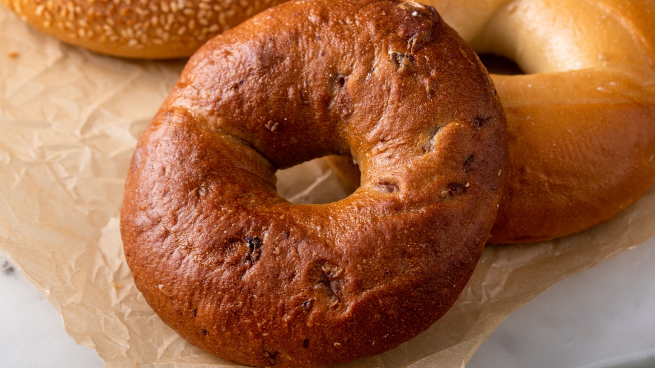 Freshly baked bagels ready to eat for breakfast, sesame, cinnamon and plain bagels
