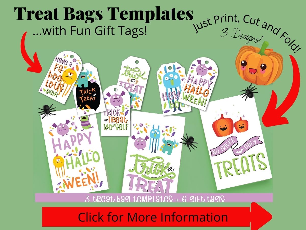 fun colorful Halloween treat bags to print and make.