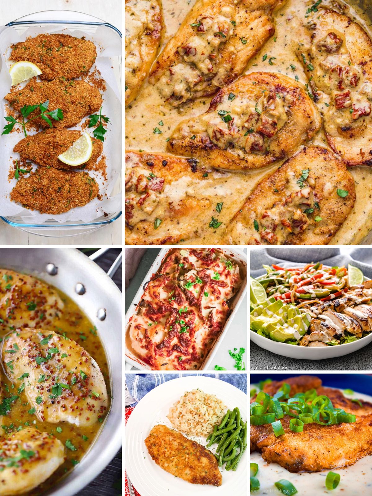 A collection of different chicken recipes for dinner.