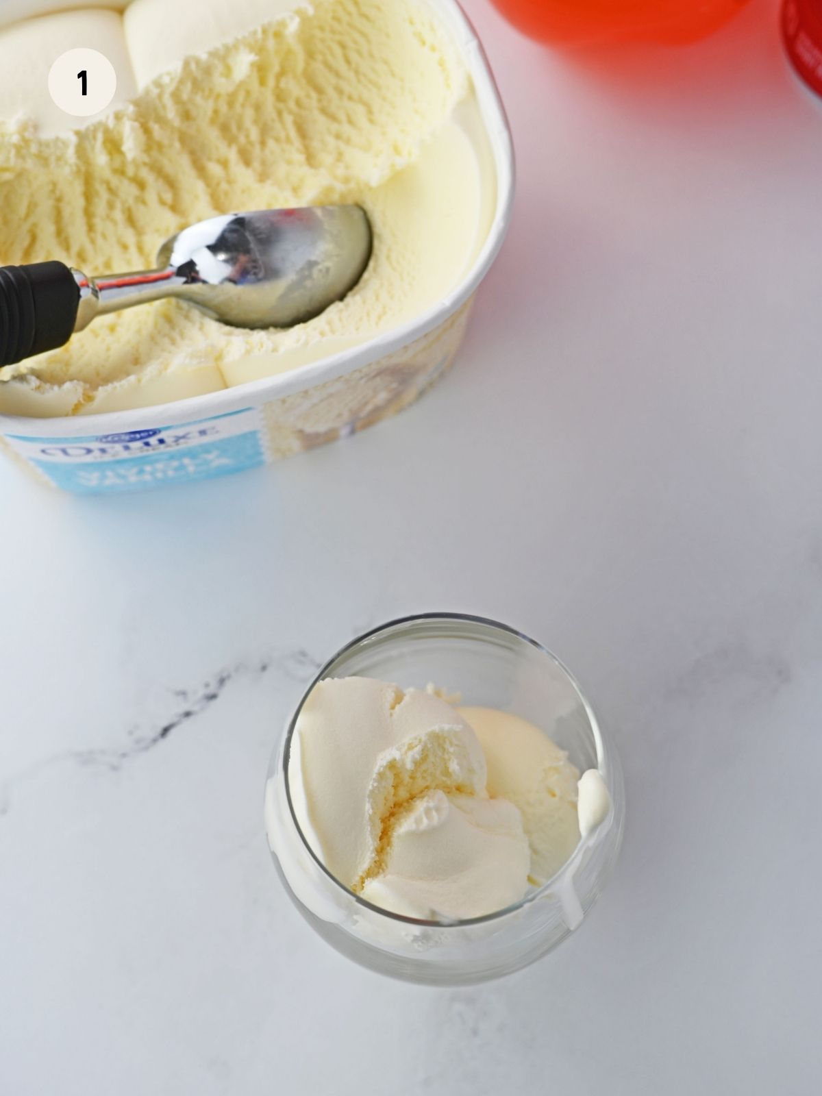 Fill cup with ice cream.