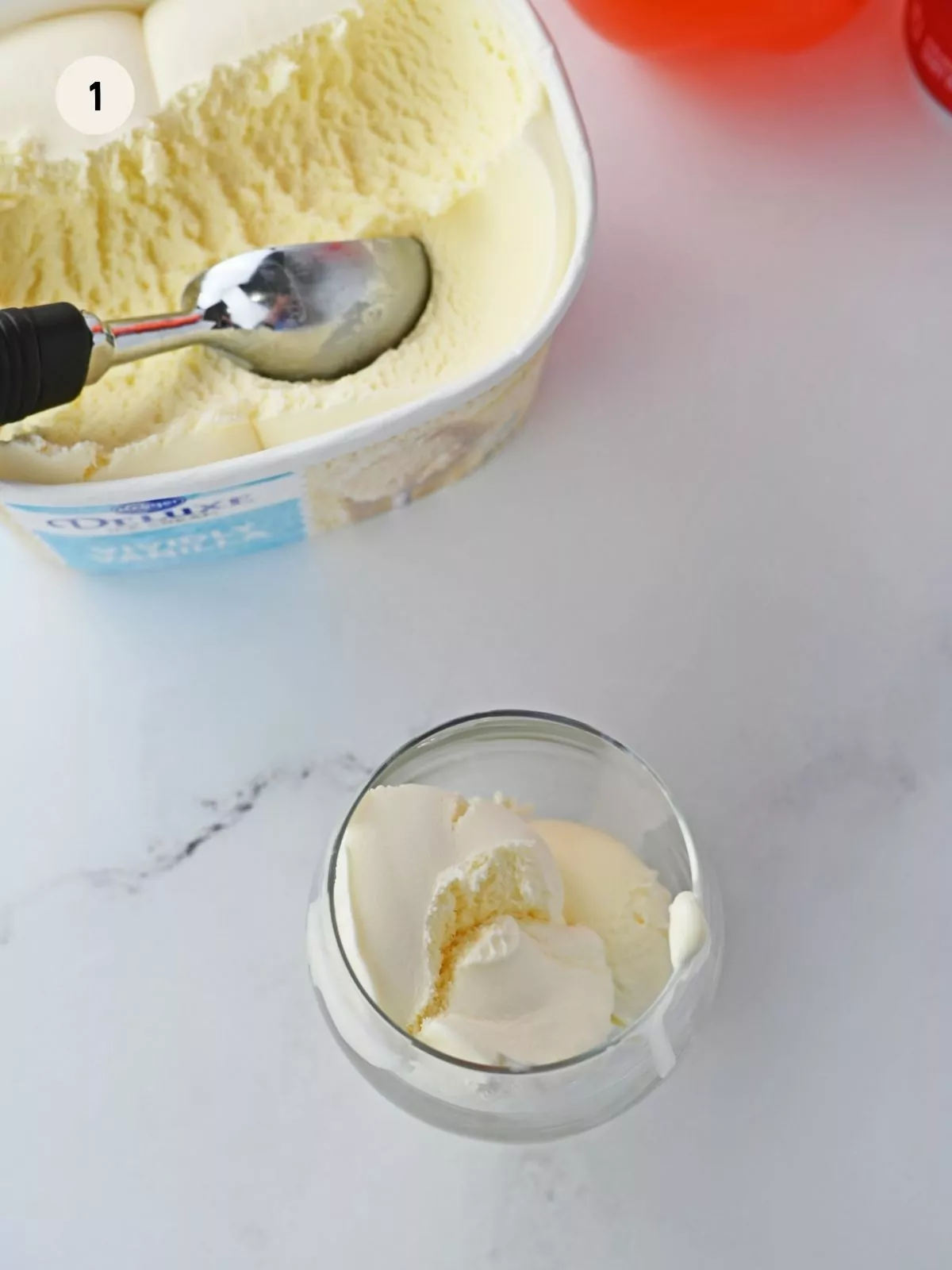 Fill cup with ice cream.