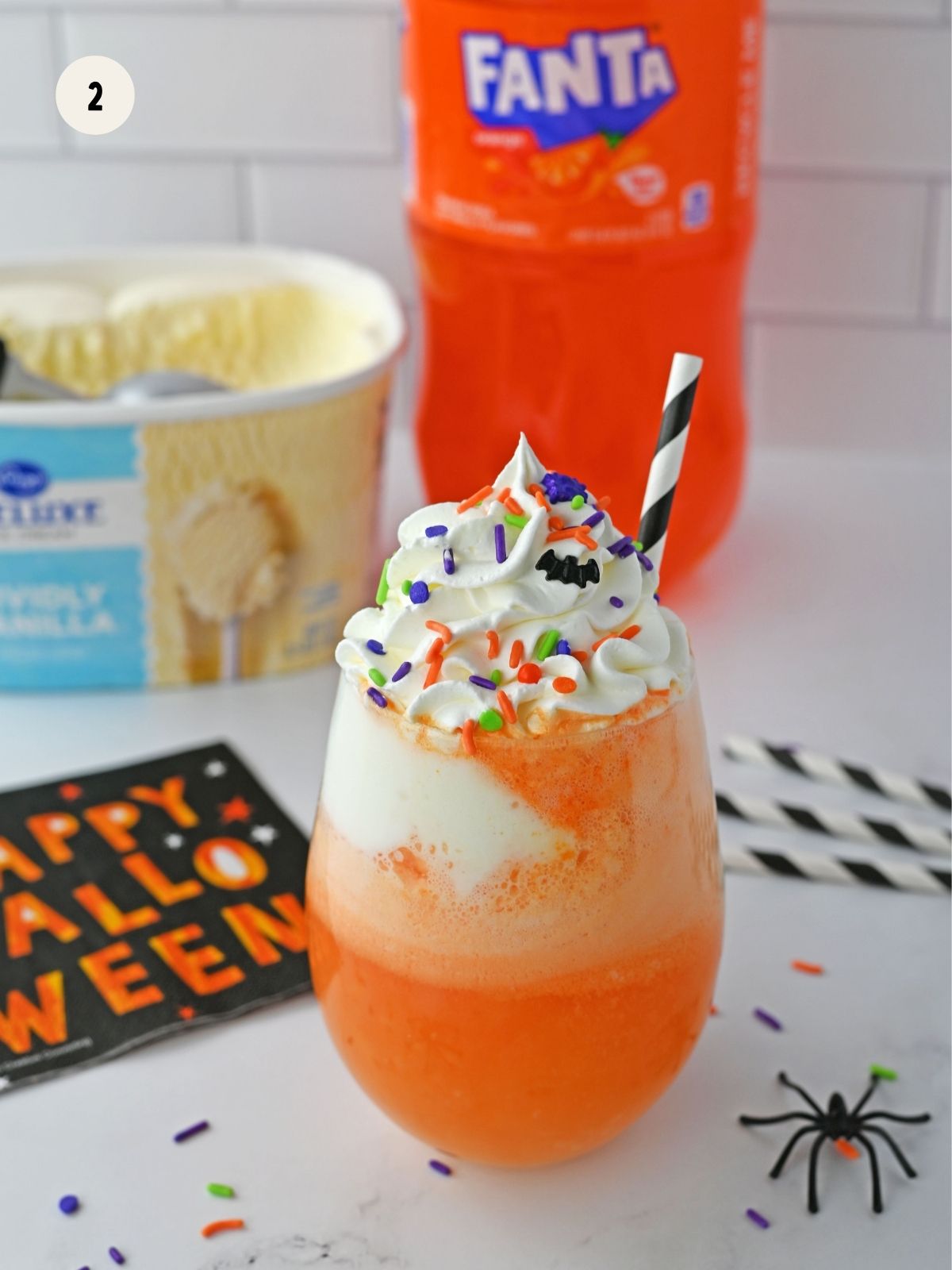 Add orange soda on the ice cream.
