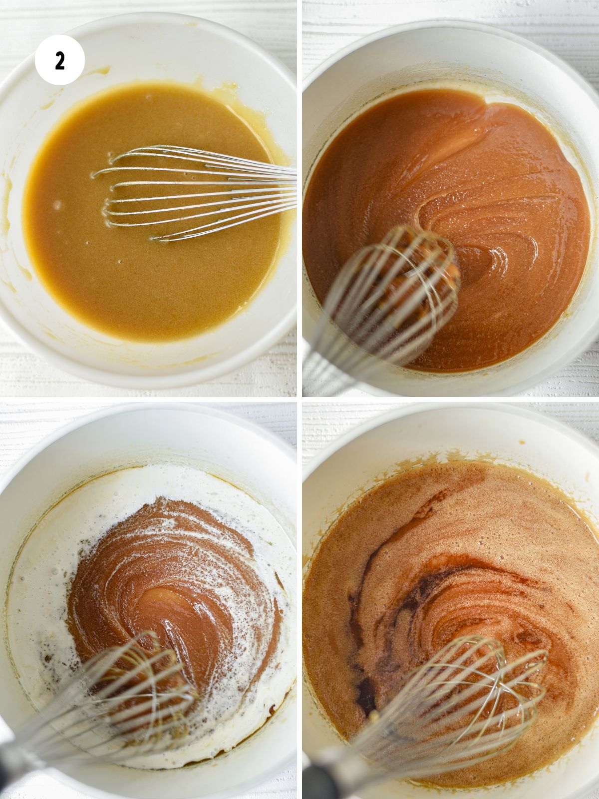 Collage of steps making caramel sauce.