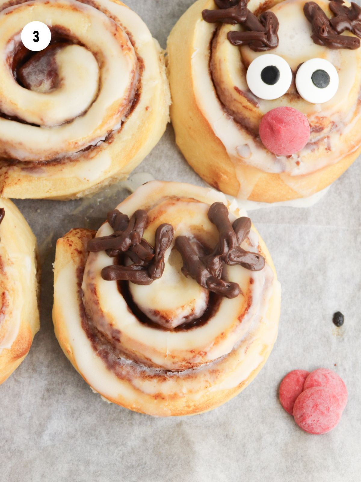 Reindeer antlers piped on with chocolate frosting.