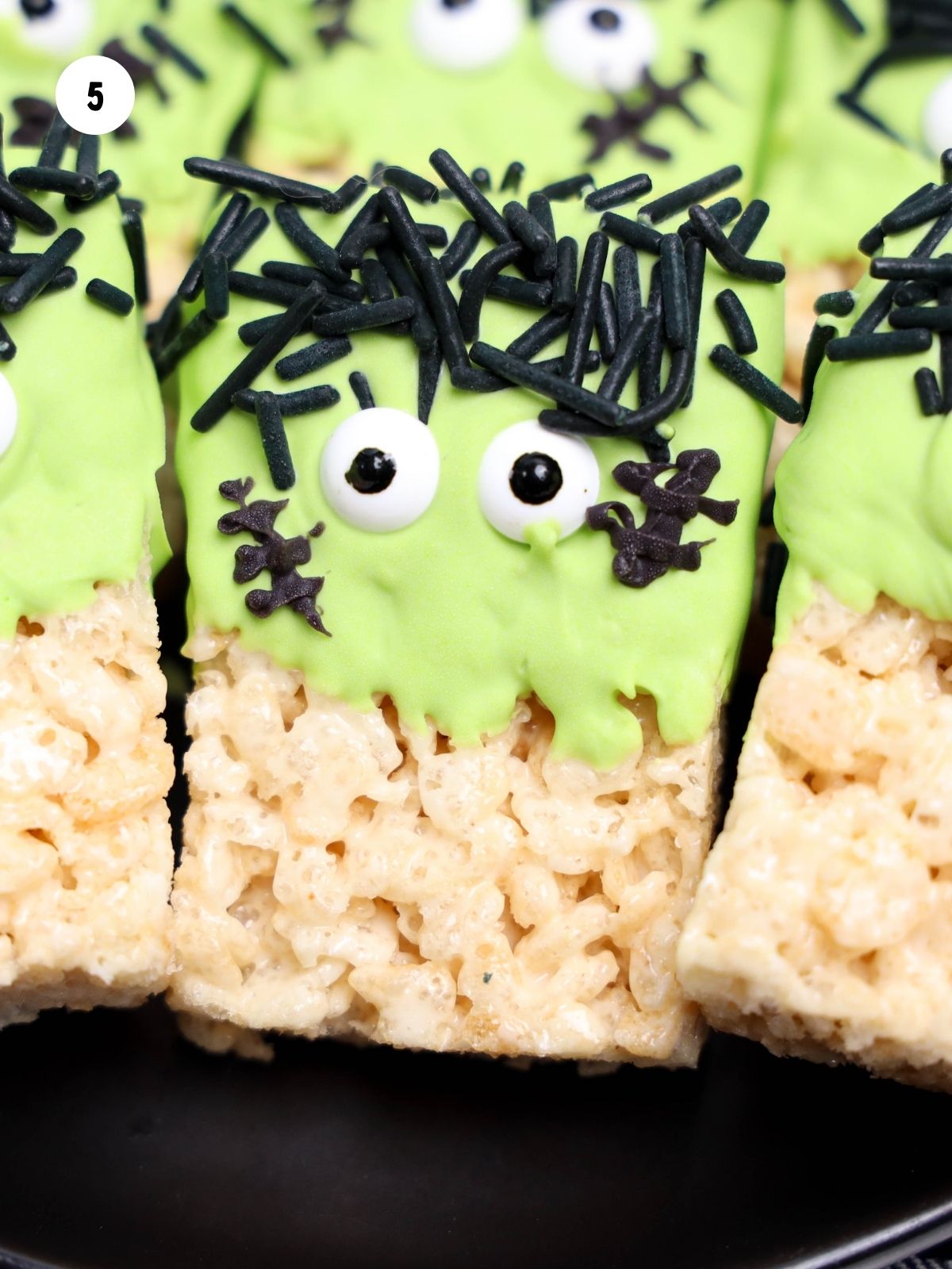 Black stitches piped on to the rice krispie treats.