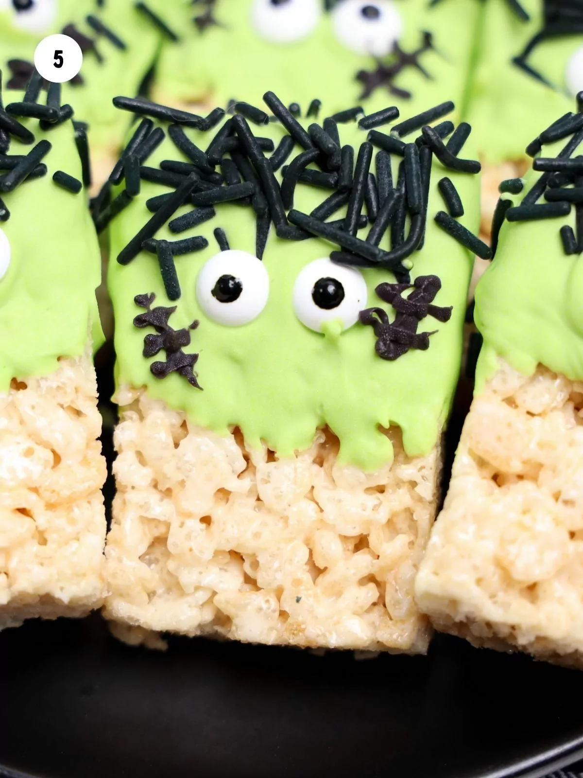 Black stitches piped on to the rice krispie treats.