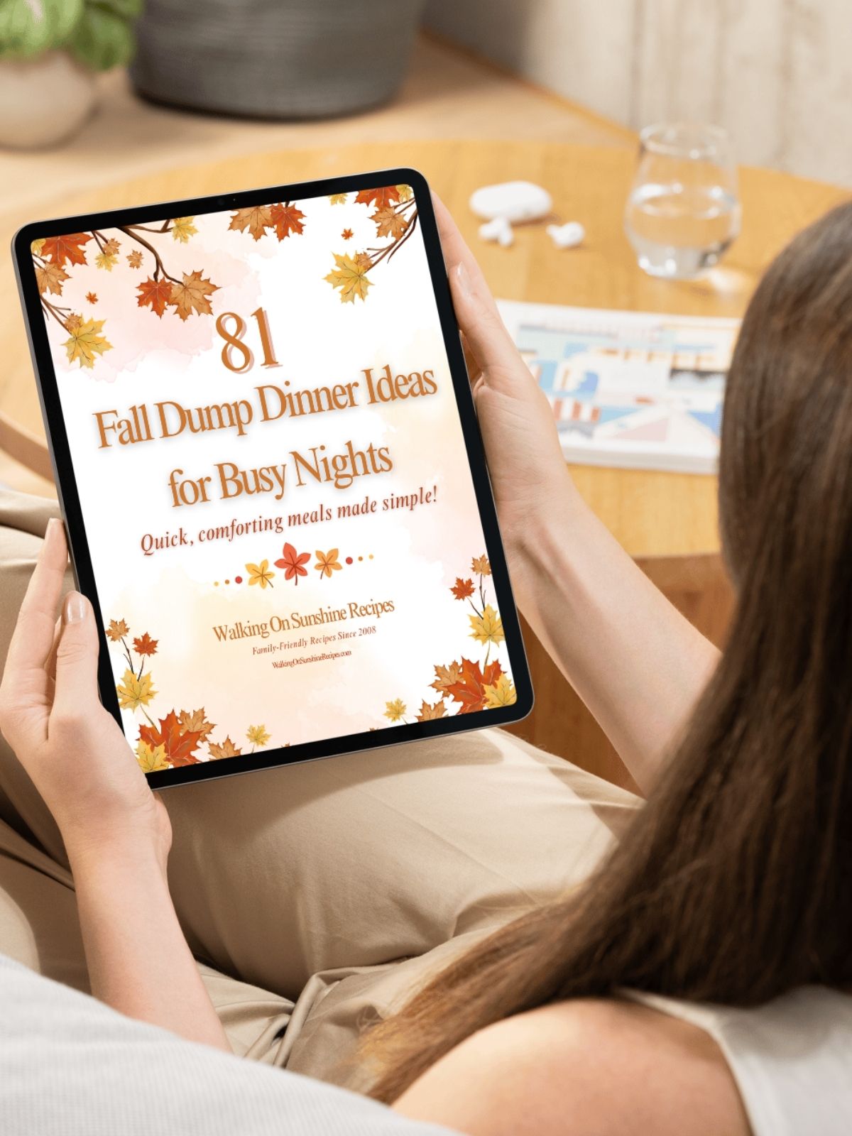 81 Fall dinner dump ideas in tablet held by woman.