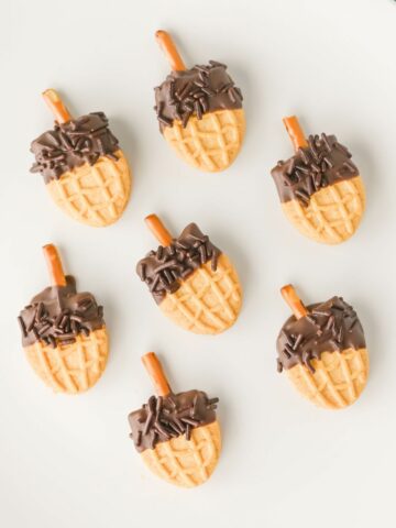 Chocolate Dipped Nutter Butter Acorn Cookies.