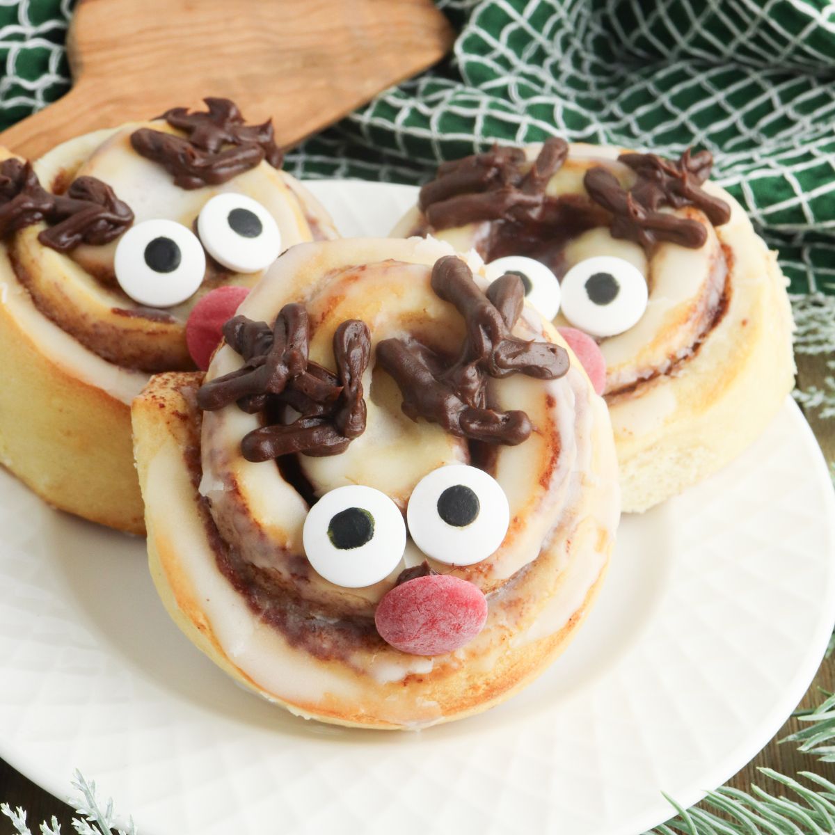 Rudolph Shaped Cinnamon Rolls.