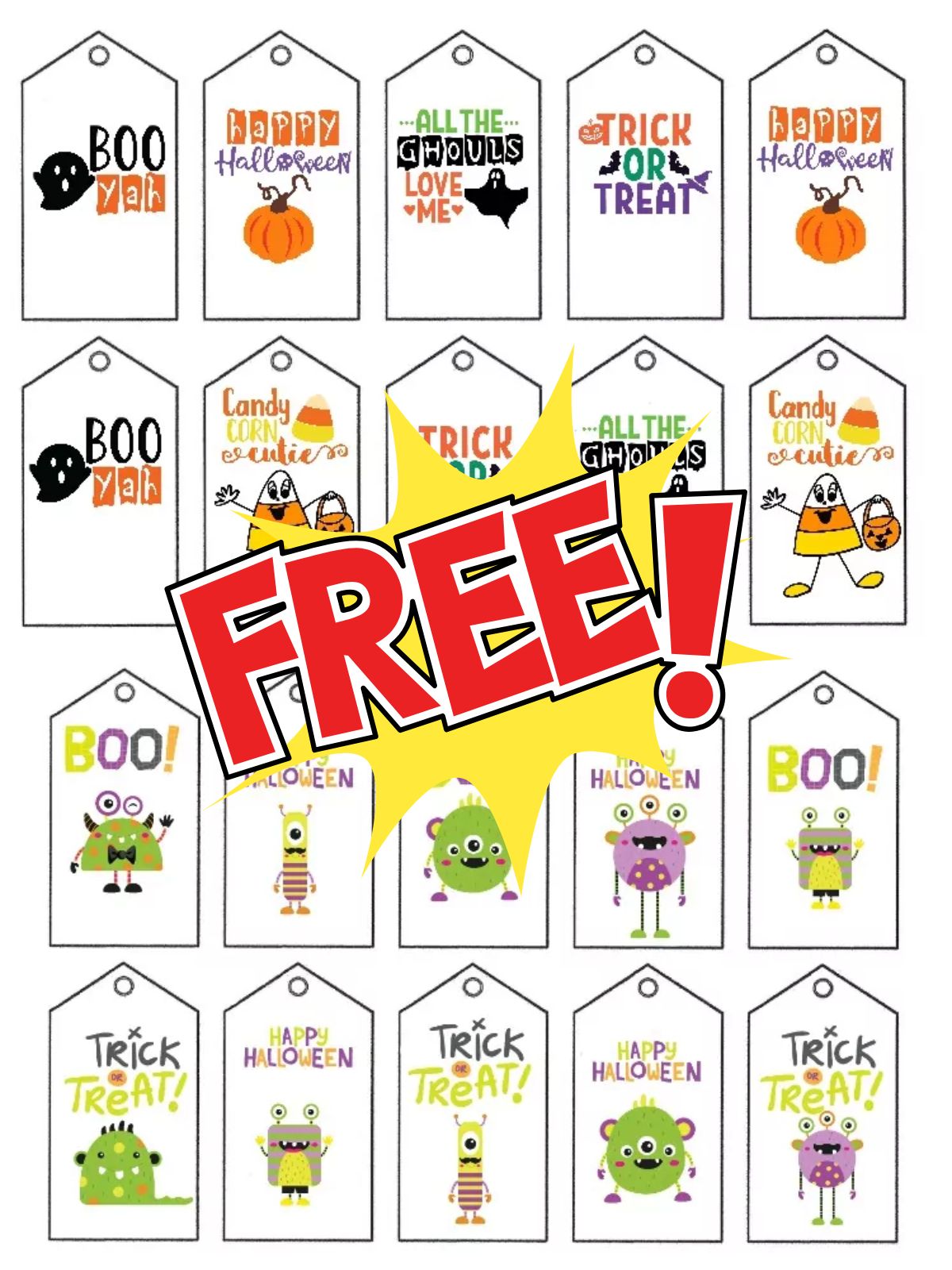Large photo of printable halloween gift tags.