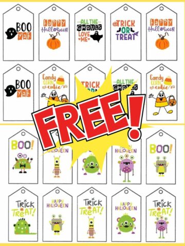 featured photo for free printable gift tags with monsters and classic sayings.