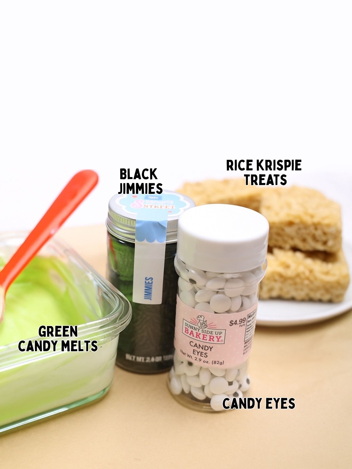 Ingredients for Frankenstein Rice Krispie Treats.