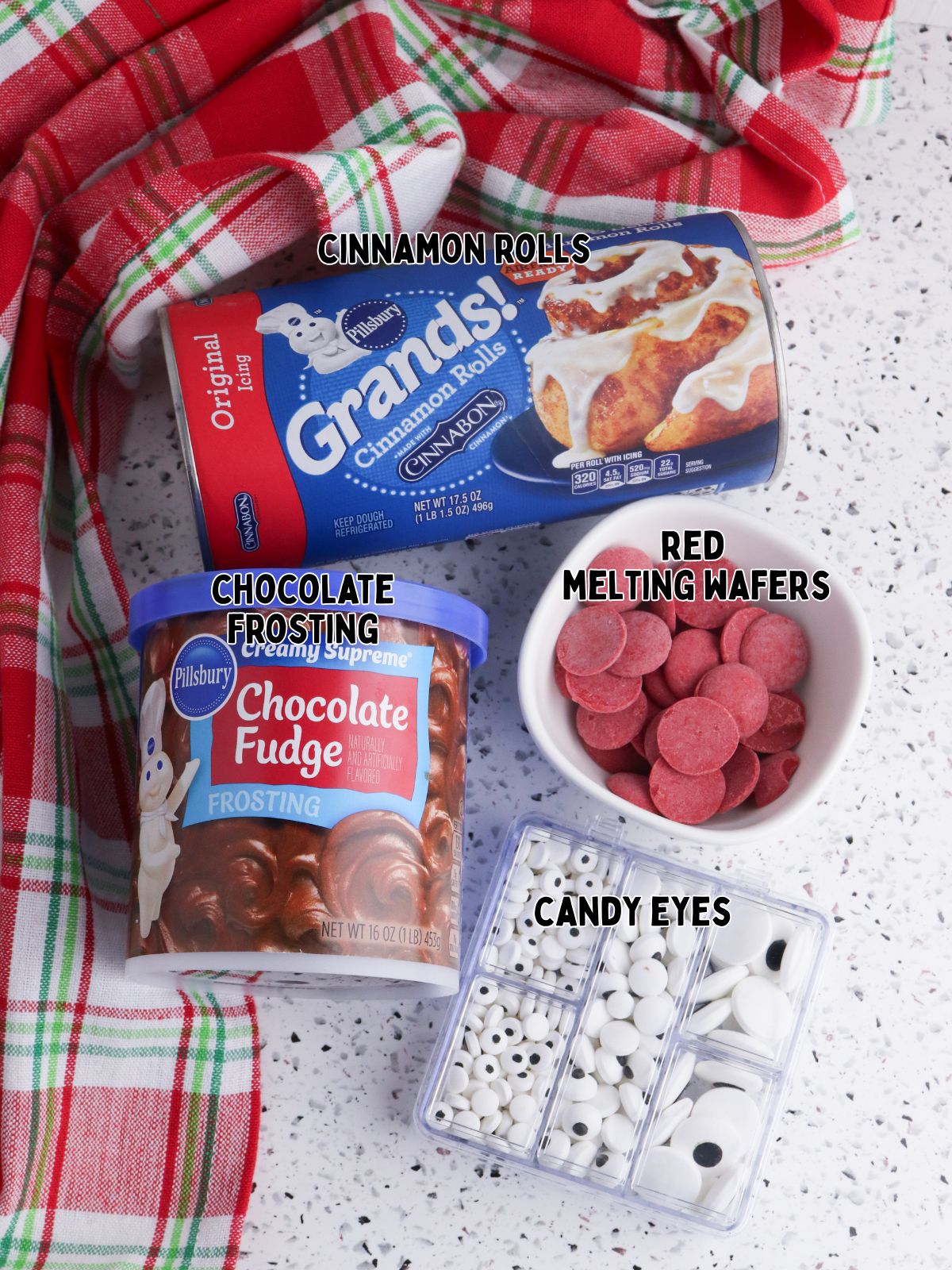 Ingredients for Rudolph Cinnamon Rolls.