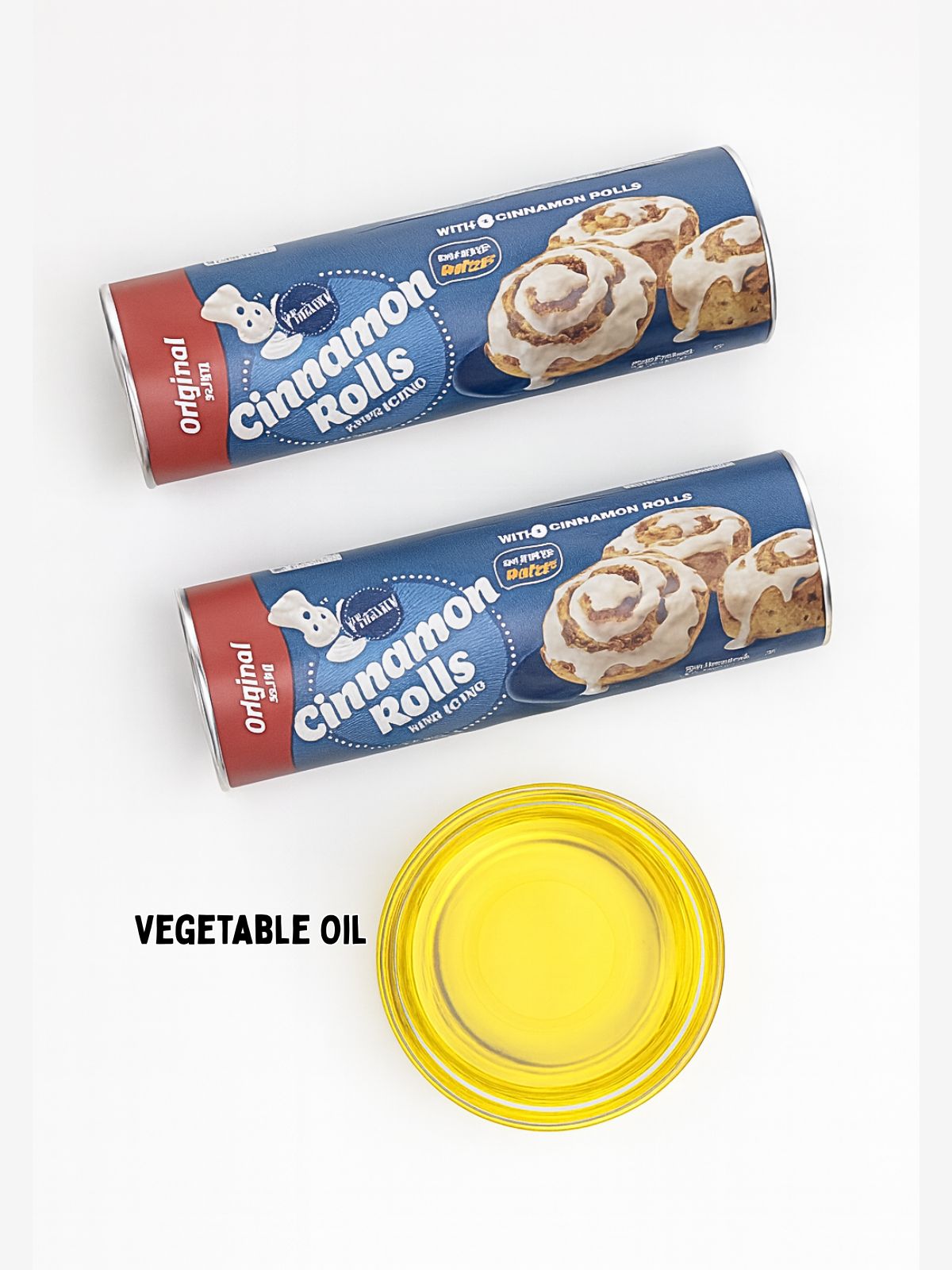 Ingredients to make cinnamon roll donuts.