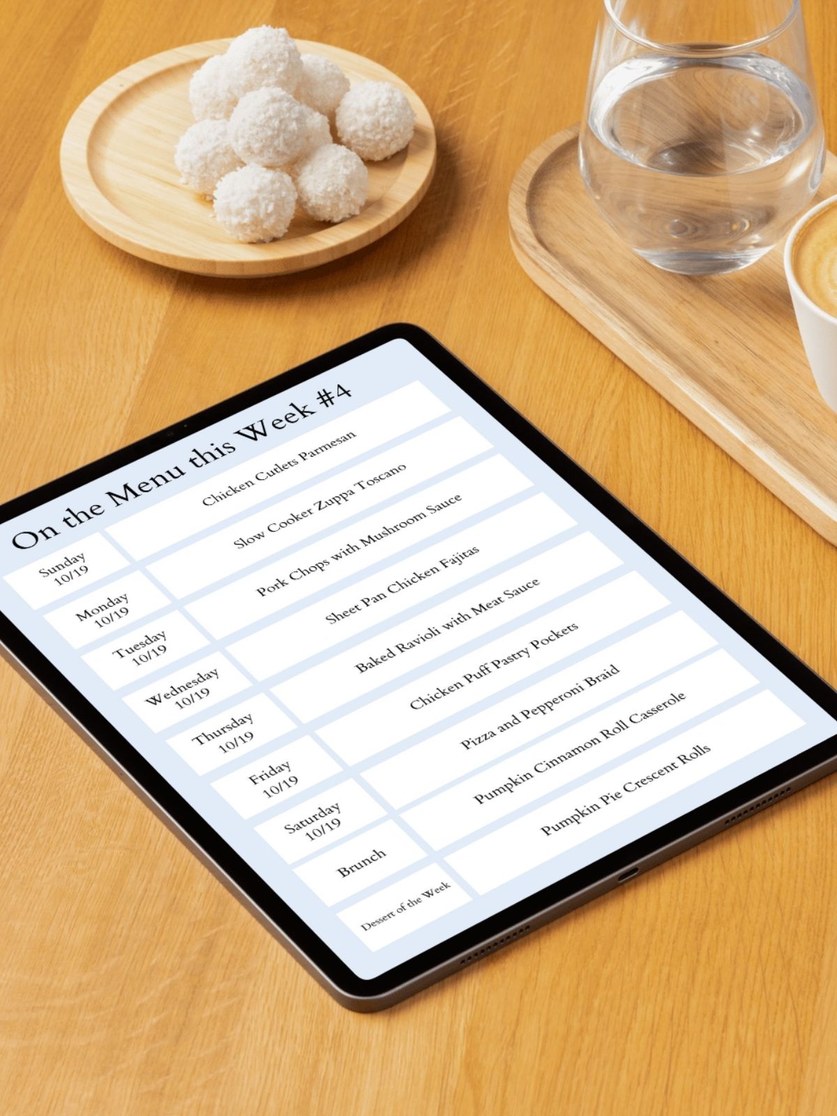 weekly menu plan in tablet.