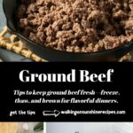 3 photos for how to keep ground beef fresh, freeze and defrost.