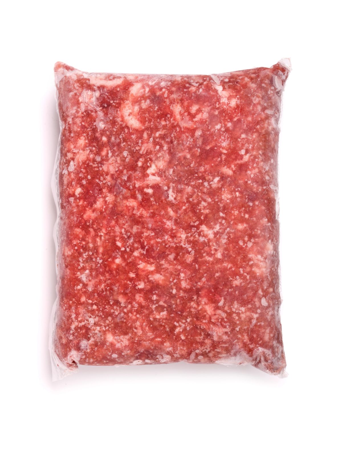 ground beef frozen in vacuum sealed bag.