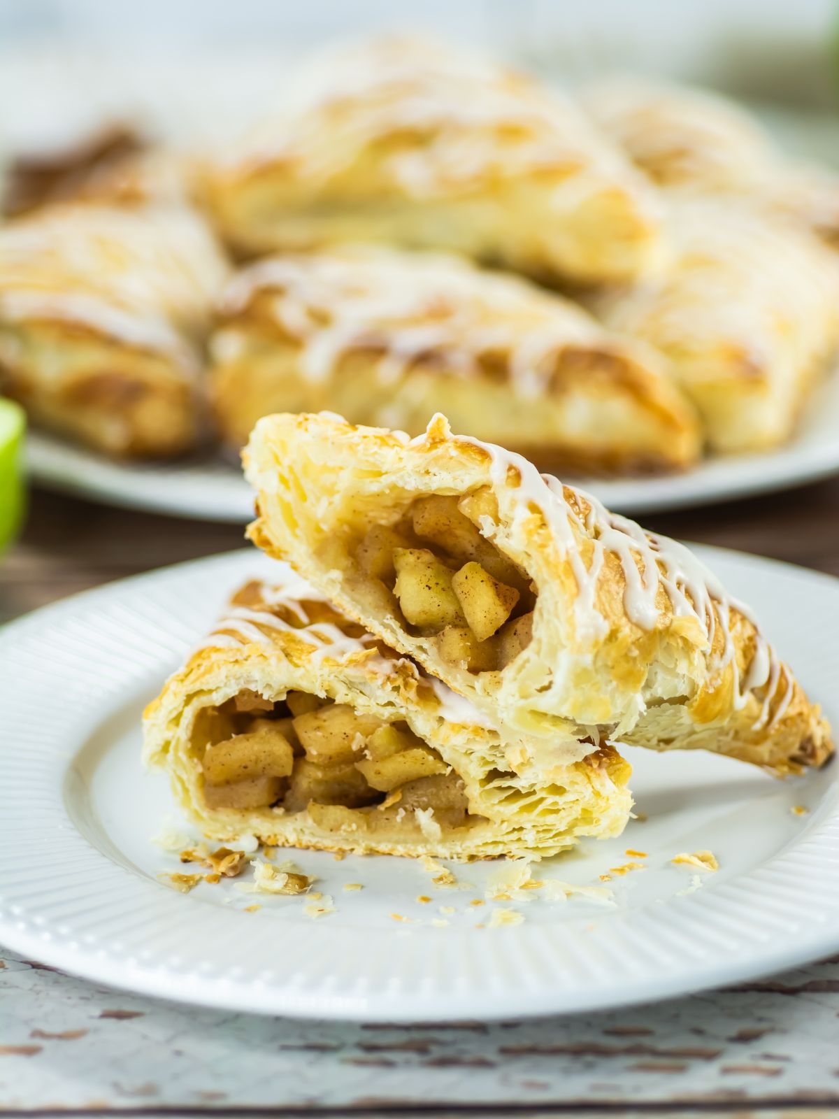 Apple turnover cut open to show the filling.